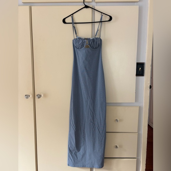 Montce x Olivia Culpo Dark Denim Petal Long Slip Dress - Picture 6 of 8